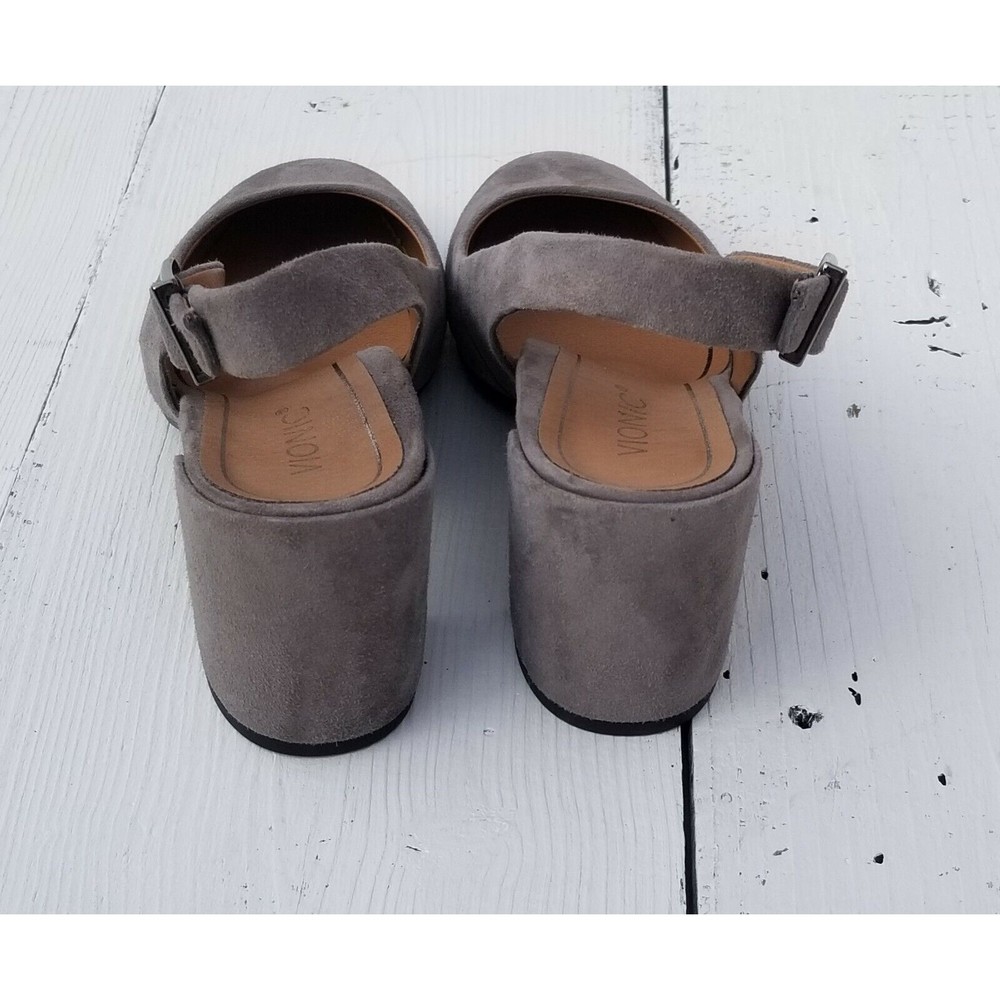 Vionic Nareen Backstrap Block Heel Gray Suede Lea… - image 4